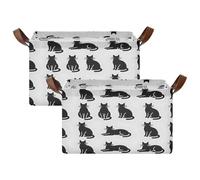 Grckit Black Cat Pattern Extra Large Storage Basket | Collapsible Laundry Basket Organizer with Handles | Water-Resistant Fabric Basket for Shelves, Closet, Bathroom, 2 Pcs