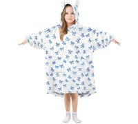 Grckit Blue Bow Pattern Kids Wearable Blanket Hoodie, Soft Sherpa Fleece Oversized Sweatshirt with Pocket, for Boys Girls 3-14