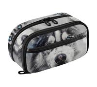 Grckit Blue Eyed Husky Pencil Case, Large Capacity Multi-Compartment Organizer with Elastic Pen Loops, Clear View Window, Dual Zipper, 8.3 x 3.1 x 4.9 Inches