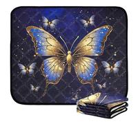 Grckit Blue Gold Butterfly Pee Pads for Dogs, 3-Pack Washable Puppy Pads Reusable Dog Pee Pad Non-Slip Training Pads for Potty, Crate, Bed, 20x24in