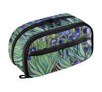 Grckit Blue Iris Garden Pencil Case, Large Capacity Multi-Compartment Organizer with Elastic Pen Loops, Clear View Window, Dual Zipper, 8.3 x 3.1 x 4.9 Inches