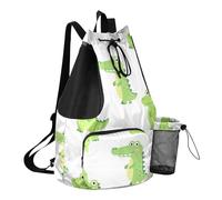 Grckit Cartoon Crocodiles Swim Bag Beach Backpack with Wet Pocket, 30L Lightweight Packable Drawstring Backpack for Swimming Gym Hiking Fishing Travel for Men Women