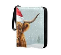 Grckit Christmas Highland Cow Card Binder 4-Pocket, 400 Pockets Trading Cards Holder Games Card Albums Storage Organizer Case for Football, Baseball Cards