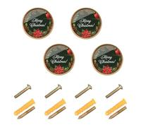 Grckit Christmas Holly Border Round Drawer Knobs 1.26 Inch/32mm Drawer Pulls Cabinet Dresser Handles for Kitchen Cabinet Dresser Drawer Hardware, 4-Pack