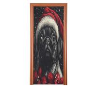 Grckit Christmas Pug Door Cover Stretch Fabric Front Door Covers Waterproof Door Decorations for Indoor Outdoor Home Party Holiday, 35 x 79in