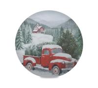 Grckit Christmas Red Truck Place Mats Set of 6, 15 Inch Round Placemats Washable Non-Slip Table Mats for Kitchen Dining