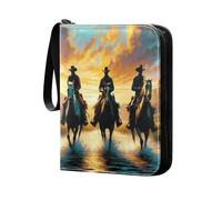 Grckit Cowboy Sunset Ride Card Binder 4-Pocket, 400 Pockets Trading Cards Holder Games Card Albums Storage Organizer Case for Football, Baseball Cards