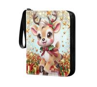 Grckit Cute 3d Reindeer Card Binder 4-Pocket, 400 Pockets Trading Cards Holder Games Card Albums Storage Organizer Case for Football, Baseball Cards
