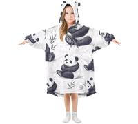 Grckit Cute Animal Panda Kids Wearable Blanket Hoodie Soft Sherpa Fleece Oversized Sweatshirt for Boys Girls 3-14