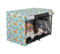 Grckit Cute Cartoon Corgi Dog Crate Cover Waterproof Heavy Duty Pet Kennel Covers with Mesh Windows for Wire Crates, 53 Inch Dog Cage Cover