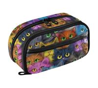 Grckit Cute Cats Pencil Case, Large Capacity Multi-Compartment Organizer with Elastic Pen Loops, Clear View Window, Dual Zipper, 8.3 x 3.1 x 4.9 Inches
