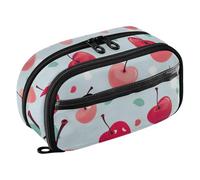 Grckit Cute Cherries Pencil Case, Large Capacity Multi-Compartment Organizer with Elastic Pen Loops, Clear View Window, Dual Zipper, 8.3 x 3.1 x 4.9 Inches