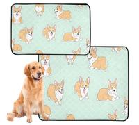 Grckit Cute Corgi Pattern Pee Pads for Dogs, 2-Pack Washable Puppy Pads Reusable Dog Pee Pad Non-Slip Training Pads for Potty, Crate, Bed, 24x36in + 36x42in