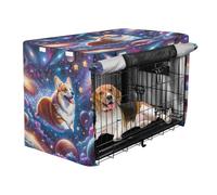 Grckit Cute Fly Cosmos Dog Crate Cover Waterproof Heavy Duty Pet Kennel Covers with Mesh Windows for Wire Crates, 35 Inch Dog Cage Cover