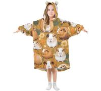 Grckit Cute Guinea Pig Kids Wearable Blanket Hoodie Soft Sherpa Fleece Oversized Sweatshirt for Boys Girls 3-14