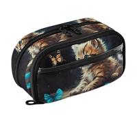Grckit Cute Kitten Pencil Case, Large Capacity Multi-Compartment Organizer with Elastic Pen Loops, Clear View Window, Dual Zipper, 8.3 x 3.1 x 4.9 Inches
