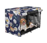 Grckit Daisy Flutter Dog Crate Cover Waterproof Heavy Duty Pet Kennel Covers with Mesh Windows for Wire Crates, 53 Inch Dog Cage Cover