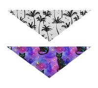 Grckit Dog Bandanas with Snap Button, Soft Breathable Black Palms Birds Black Cats Stars Pet Scarf for Small Medium Large Dogs & Cats, 30" Washable Dog Bibs Kerchief Accessories