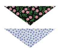 Grckit Dog Bandanas with Snap Button, Soft Breathable Black Rose Pattern Blue & Yellow Blooms Pet Scarf for Small Medium Large Dogs & Cats, 25.1" Washable Dog Bibs Kerchief Accessories