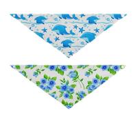 Grckit Dog Bandanas with Snap Button, Soft Breathable Blue Dolphins Pattern Botanical Blue Pattern Pet Scarf for Small Medium Large Dogs & Cats, 20.2" Washable Puppy Bibs Kerchief Accessories
