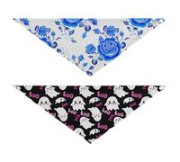 Grckit Dog Bandanas with Snap Button, Soft Breathable Blue Roses White Blush Ghosts Pet Scarf for Small Medium Large Dogs & Cats, 20.2" Washable Puppy Bibs Kerchief Accessories