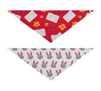 Grckit Dog Bandanas with Snap Button, Soft Breathable Bookish Florals Pattern Blushing Rabbits Pattern Pet Scarf for Small Medium Large Dogs & Cats, 20.2" Washable Puppy Bibs Kerchief Accessories