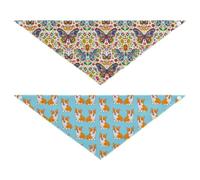 Grckit Dog Bandanas with Snap Button, Soft Breathable Colorful Butterflies Cute Cartoon Corgi Pet Scarf for Small Medium Large Dogs & Cats, 30" Washable Dog Bibs Kerchief Accessories