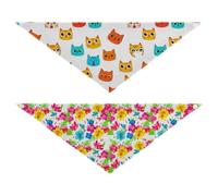 Grckit Dog Bandanas with Snap Button, Soft Breathable Colorful Kitty Faces Colorful Blossoms Pattern Pet Scarf for Small Medium Large Dogs & Cats, 25.1" Washable Dog Bibs Kerchief Accessories
