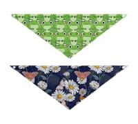 Grckit Dog Bandanas with Snap Button, Soft Breathable Cute Doodle Frogs Daisy Flutter Pet Scarf for Small Medium Large Dogs & Cats, 20.2" Washable Puppy Bibs Kerchief Accessories