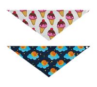 Grckit Dog Bandanas with Snap Button, Soft Breathable Doodle Ice Cream Dreamy Birds Pattern Pet Scarf for Small Medium Large Dogs & Cats, 25.1" Washable Dog Bibs Kerchief Accessories