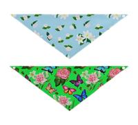 Grckit Dog Bandanas with Snap Button, Soft Breathable Floral Blue Pattern Butterfly Pattern Pet Scarf for Small Medium Large Dogs & Cats, 25.1" Washable Dog Bibs Kerchief Accessories
