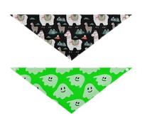 Grckit Dog Bandanas with Snap Button, Soft Breathable Llama Noir Mint Boo Bliss Pet Scarf for Small Medium Large Dogs & Cats, 25.1" Washable Dog Bibs Kerchief Accessories