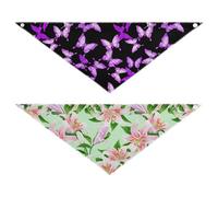 Grckit Dog Bandanas with Snap Button, Soft Breathable Midnight Butterflies Lily Meadow Pet Scarf for Small Medium Large Dogs & Cats, 25.1" Washable Dog Bibs Kerchief Accessories