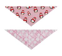Grckit Dog Bandanas with Snap Button, Soft Breathable Penguin Winter Pattern Pink Snowflakes Pet Scarf for Small Medium Large Dogs & Cats, 30" Washable Dog Bibs Kerchief Accessories