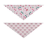 Grckit Dog Bandanas with Snap Button, Soft Breathable Pink Cherries Leaves Pink Bows Polka Dots Pet Scarf for Small Medium Large Dogs & Cats, 30" Washable Dog Bibs Kerchief Accessories
