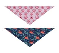 Grckit Dog Bandanas with Snap Button, Soft Breathable Pink Heart Cakes Playful Crabs Blue Pet Scarf for Small Medium Large Dogs & Cats, 25.1" Washable Dog Bibs Kerchief Accessories