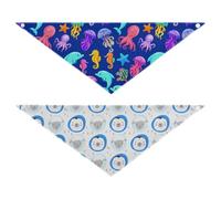 Grckit Dog Bandanas with Snap Button, Soft Breathable Playful Dolphins Pattern Playful Penguin Pattern Pet Scarf for Small Medium Large Dogs & Cats, 20.2" Washable Puppy Bibs Kerchief Accessories