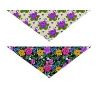 Grckit Dog Bandanas with Snap Button, Soft Breathable Purple Floral Cream Rainbow Florals Pattern Pet Scarf for Small Medium Large Dogs & Cats, 20.2" Washable Puppy Bibs Kerchief Accessories