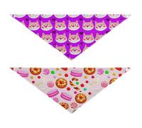 Grckit Dog Bandanas with Snap Button, Soft Breathable Purple Love Cats Pattern Playful Cookies Pattern Pet Scarf for Small Medium Large Dogs & Cats, 20.2" Washable Puppy Bibs Kerchief Accessories