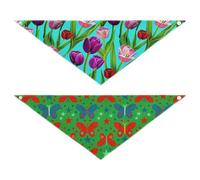 Grckit Dog Bandanas with Snap Button, Soft Breathable Purple Tulips Red Blue Butterflies Pet Scarf for Small Medium Large Dogs & Cats, 20.2" Washable Puppy Bibs Kerchief Accessories
