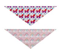 Grckit Dog Bandanas with Snap Button, Soft Breathable Red Butterflies Stars Rainbows Bunny Ears Pet Scarf for Small Medium Large Dogs & Cats, 20.2" Washable Puppy Bibs Kerchief Accessories