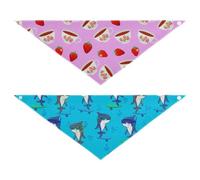 Grckit Dog Bandanas with Snap Button, Soft Breathable Strawberry Tea Pattern Snorkel Shark Pattern Pet Scarf for Small Medium Large Dogs & Cats, 25.1" Washable Dog Bibs Kerchief Accessories