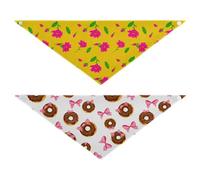Grckit Dog Bandanas with Snap Button, Soft Breathable Sunny Florals Pattern Sweet Treats Pattern Pet Scarf for Small Medium Large Dogs & Cats, 30" Washable Dog Bibs Kerchief Accessories