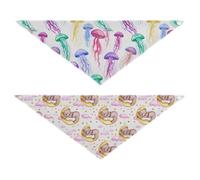 Grckit Dog Bandanas with Snap Button, Soft Breathable Watercolor Jellyfish Watercolor Sleeping Bears Pet Scarf for Small Medium Large Dogs & Cats, 20.2" Washable Puppy Bibs Kerchief Accessories