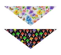 Grckit Dog Bandanas with Snap Button, Soft Breathable Wildflowers Butterflies Whimsical Cartoon Mushrooms Pet Scarf for Small Medium Large Dogs & Cats, 30" Washable Dog Bibs Kerchief Accesso
