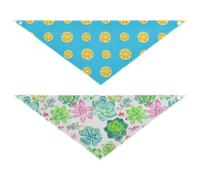 Grckit Dog Bandanas with Snap Button, Soft Breathable Yellow Lemon Slices Watercolor Succulents Pet Scarf for Small Medium Large Dogs & Cats, 20.2" Washable Puppy Bibs Kerchief Accessories