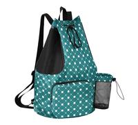 Grckit Dots Teal Swim Bag Beach Backpack with Wet Pocket, 30L Lightweight Packable Drawstring Backpack for Swimming Gym Hiking Fishing Travel for Men Women