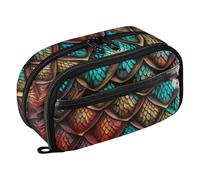 Grckit Dragon Scales Pencil Case, Large Capacity Multi-Compartment Organizer with Elastic Pen Loops, Clear View Window, Dual Zipper, 8.3 x 3.1 x 4.9 Inches
