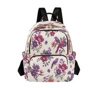 Grckit Exotic Flowers Birds Backpack for Women, 14L Lightweight Small Daypack with Zipper Pockets for Work Travel