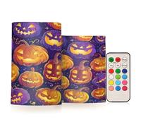 Grckit Festive Halloween Pattern Flameless Candles with Remote - Realistic Flickering LED Pillar Candles, Multi-Color Battery Operated for Home Decor, Christmas, Halloween (Set of 2)